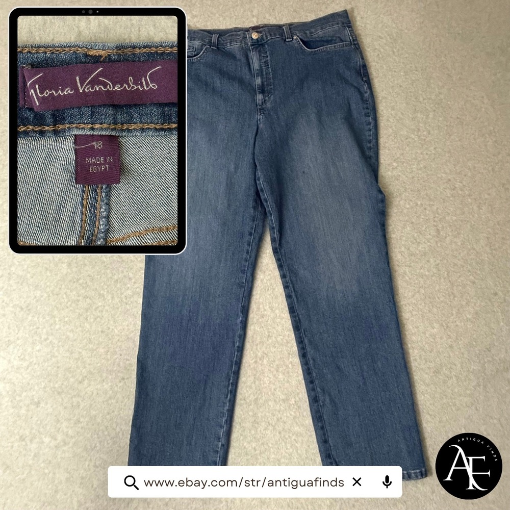 Gloria Vanderbilt Amanda Jeans Womens 18 Medium Wash Straight Leg High Rise Blue